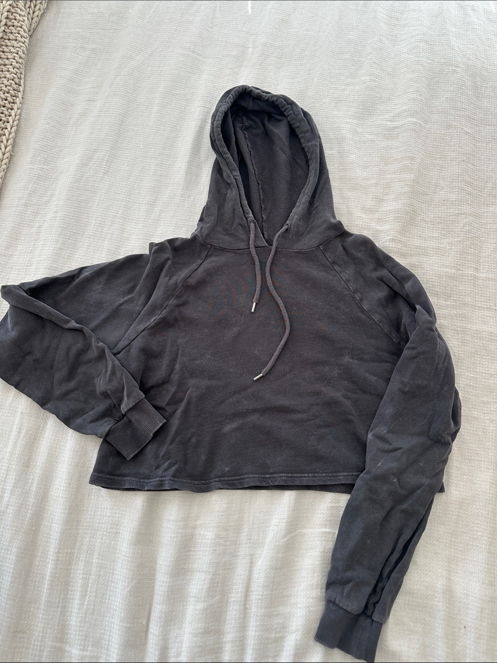 Forever 21 Grey Acid Washed Boxy Cropped Hoodie